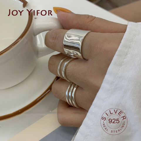 Anillos de dedo de Plata de Ley 925 para mujer, anillos geométricos minimalistas hechos a mano de ancho, joyería para fiesta, regalos ► Foto 1/6