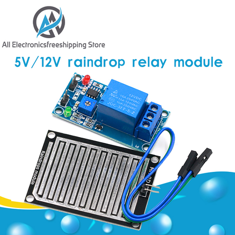 Módulo sensor de agua de lluvia + Módulo de Control de relé 5V DC 12V, Sensor de lluvia, módulo de detección de gotas de agua para Arduino robot kit ► Foto 1/6