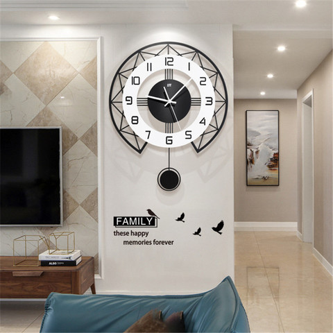 Reloj de pared nórdico para sala de estar, moderno y sencillo, de cuarzo, a la moda de hogar, con personalidad creativa ► Foto 1/6