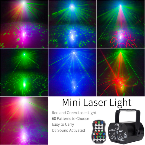 Luces de fiesta Luz Láser De discoteca mostrar Mini RG láser proyector RGB LED estrellado Gobo patrones 60 tipos de alimentación USB para Casa Club de DJ ► Foto 1/6