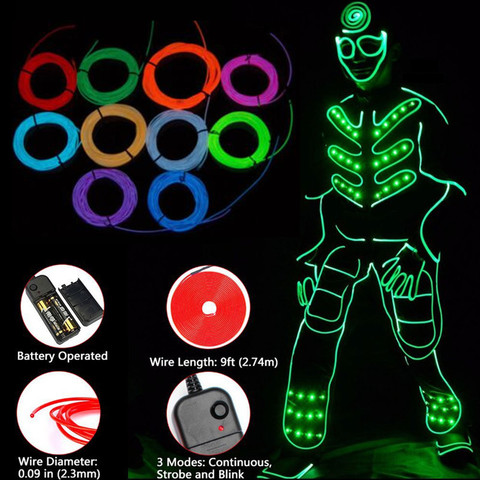 Cinta con Cable electroluminiscente LED para luces de neón, Cable Flexible para fiesta, zapatos, ropa, coche, impermeable, 1m, 3m, 5M, 3V ► Foto 1/6