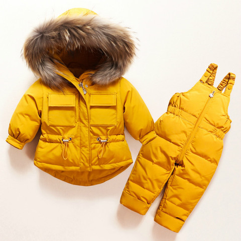 Conjunto de ropa de invierno para niños, ropa para bebé (niño o niña), chaqueta cálida, mono, traje de nieve, Parka, monos de piel auténtica, abrigo ► Foto 1/6