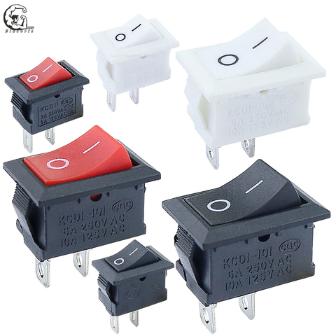 Interruptor de botón KCD11-101, interruptor de encendido y apagado de 10x15mm, 21x15mm, SPST, 2 pines, 3A/6A, 250V, 6A/10A, 125V, negro, rojo y blanco, kcd1 ► Foto 1/6