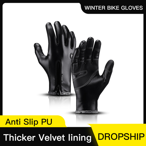 Guantes de invierno cálidos de cuero para hombre, guantes negros de pantalla táctil para hombre, guantes de invierno de marca de moda, guantes de dedo completo handshuhe ► Foto 1/6