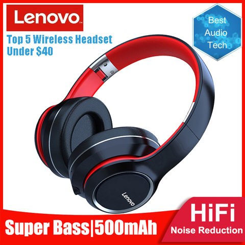 Lenovo-auriculares inalámbricos HD200 para ordenador, plegables, con Bluetooth, cancelación de ruido, estéreo deportivo para videojuegos ► Foto 1/6