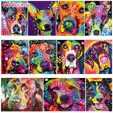 GATYZTORY-pintura por números al óleo de perros para niños y adultos, Pintura Artística, serie de colores, Diy ► Foto 1/6