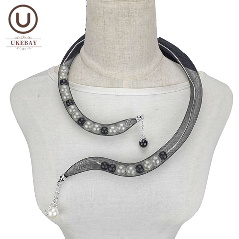 UKEBAY-collares de Nueva Perla hechos a mano para mujer, joyería de diseño a la moda bohemio, Gargantilla de cadena para suéter gótico ► Foto 1/6