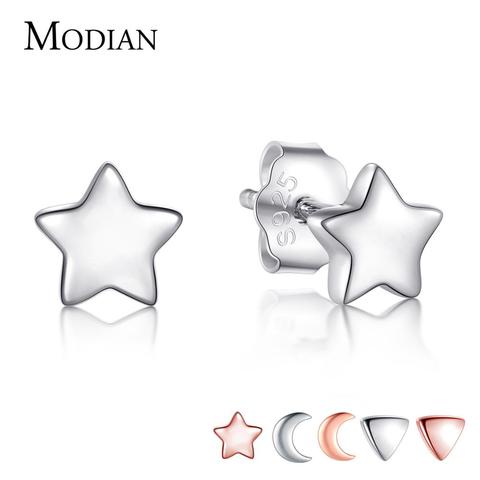 Nuevos pendientes de plata de ley 925 Modian de 6 estilos, exquisitos pendientes de tuerca simples de moda para mujer, joyería triangular Brincos ► Foto 1/6