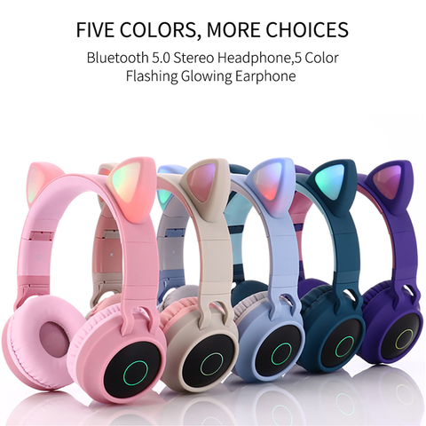 Auriculares Oreja de Gato con auriculares inalámbricos con Bluetooth LED y micrófono para niños, auriculares brillantes para niñas ► Foto 1/6