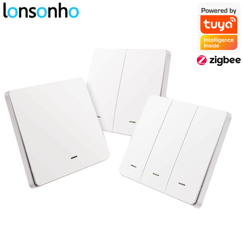 Pegatina de interruptor inalámbrico Lonsonho Tuya Zigbee 1 2 3 Gang 2 vías productos Tuya de Control remoto con un clic de ejecución ► Foto 1/6