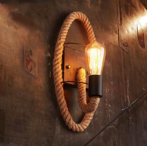 Lámpara de pared Industrial Vintage de cuerda de cáñamo para sala de estar, dormitorio, Bar, decoración, Loft, Retro, lámpara de pared de hierro, E27 ► Foto 1/6