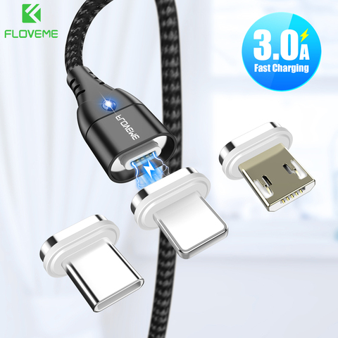 FLOVEME-Cable magnético Micro USB tipo C para iPhone, Cable de carga rápida, 1M, 2M ► Foto 1/6