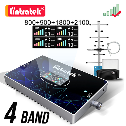 Lintratek 70dB B20 800, 900, 1800, 2100, 2600 de cuatro banda Amplificador de señal móvil 2G 3G 4G GSM 4G repetidor amplificador DCS LTE WCDMA kit ► Foto 1/6