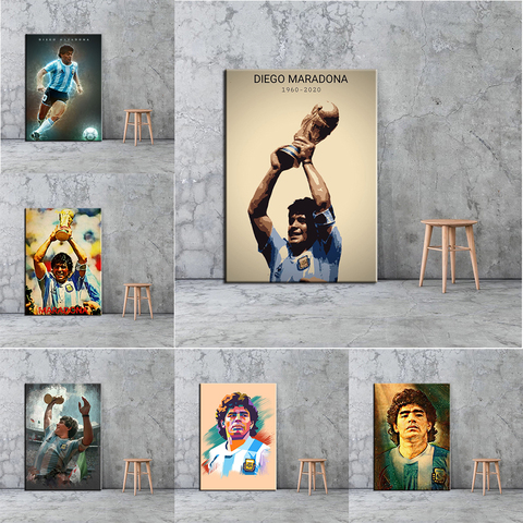 Cuadro adhesivo para pared de decoración de la sala de estar, cartel de superestrella de Maradona, cuadro adhesivo para pared de fútbol, deportista, impresiones en lienzo ► Foto 1/6