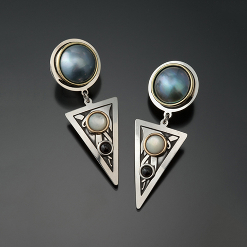 Pendientes de Metal con forma de triángulo para mujer, aretes, piedras, círculos, color blanco y negro ► Foto 1/5