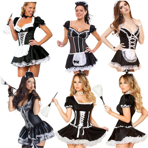 De talla grande S-6XL disfraces de Halloween para las mujeres Sexy ropa exótica para sirvienta Cosplay tarde noche disfraz de sirvienta francesa juego de disfraz de sirviente ► Foto 1/6