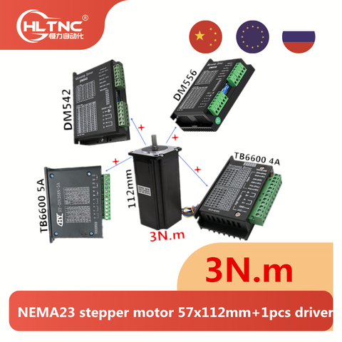 Controlador de pasos híbrido TB6600 / DM542 / DM556 con motor paso a paso NEMA23, 57x112mm, 4 conductores, 3A, 3N.m, 112mm, 428ozin, NEMA 23 para CNC ► Foto 1/6