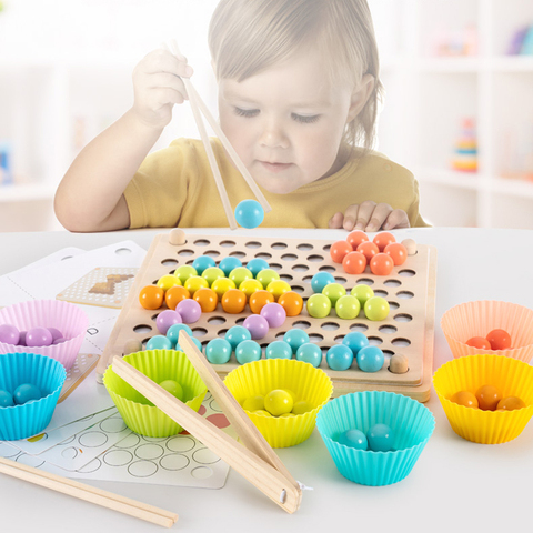 Juguetes de madera Montessori para niños, juguete educativo para niños con cuentas de cognición de colores y movimiento manual ► Foto 1/6
