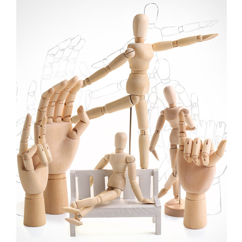 Maniquí de dibujo para decoración del hogar, modelo de extremidades móviles, cuerpo de mano de madera, figuras de acción de juguete, modelos artísticos articulados, regalos de muñecas ► Foto 1/6