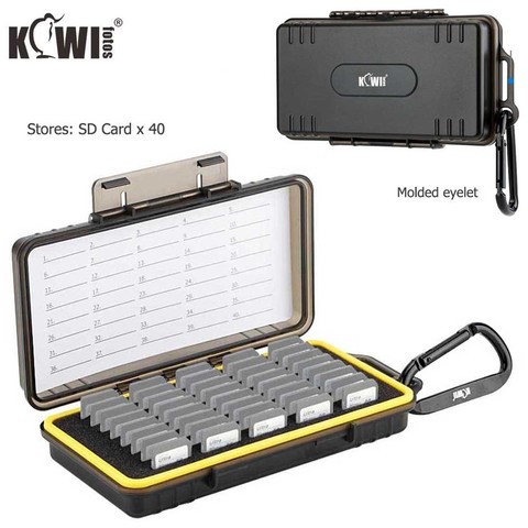 Caja de almacenamiento de tarjeta de memoria Kiwi para tarjetas SD SDHC SDXC de 40 Uds con alta capacidad que incluye 2 hojas de anotador 1 Uds mosquetón ► Foto 1/6