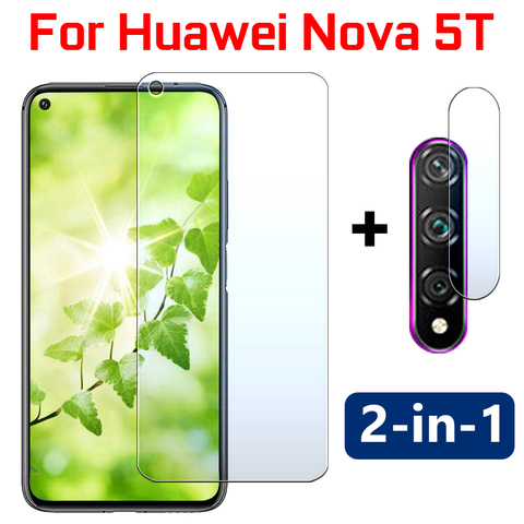 Protector de cristal 2 en 1 para Huawei Nova5T 5 T T5, Protector de pantalla, glas sheet, cristal templado con película de lente de cámara ► Foto 1/6