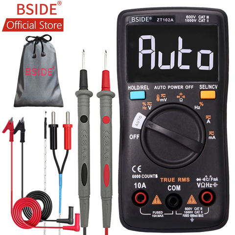 BSIDE ZT102A EBTN LCD multímetro Digital TRMS CA/DC voltaje corriente Temp Ohm frecuencia diodo resistencia capacitancia Tester ► Foto 1/6