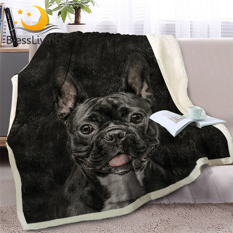 Manta BlessLiving con Bulldog francés Sherpa para cama, manta para perro, manta para adultos, marrón, gris, ropa de cama para cama 150x200 ► Foto 1/6