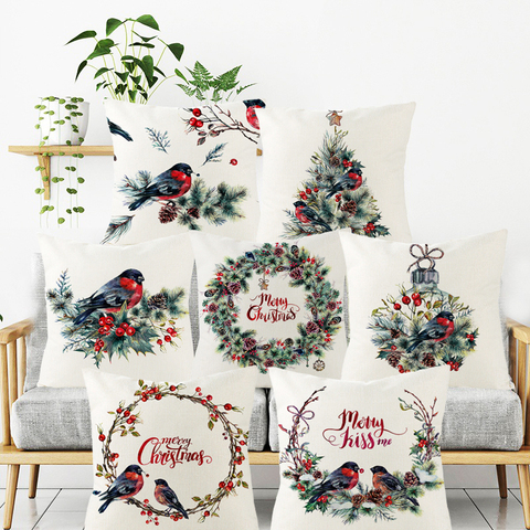 45X45 cm Feliz Navidad decoraciones para el hogar regalo de Año Nuevo funda de almohada Santa Claus Reno Lino cojín Navidad natal ► Foto 1/6