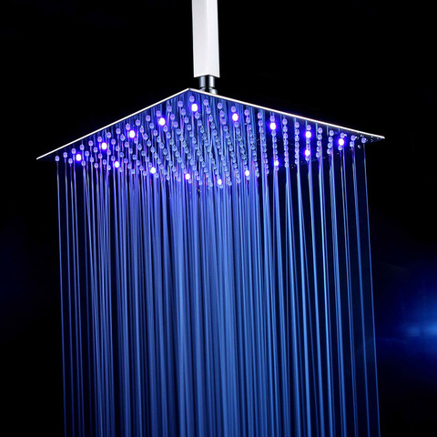 Cabezal de ducha de lluvia LED cromado de lujo, acero inoxidable, cuadrado, cambio de Color, cabezal de ducha, flujo de agua, genera Electrici ► Foto 1/5