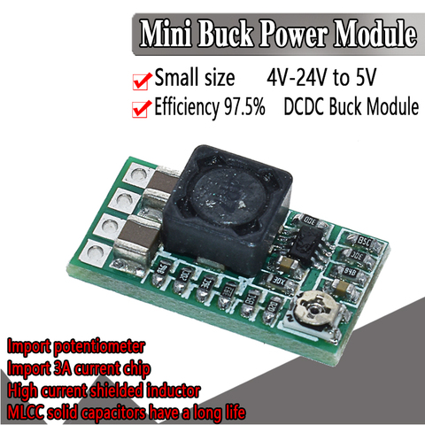 WAVGAT-Mini módulo de fuente de alimentación reductor de voltaje ajustable, convertidor Buck de 12-24V a 5V, 3A, 97.5% V, 1,8 V, 2,5 V, 3,3 V, 5V, 9V, 12V, DC-DC ► Foto 1/6