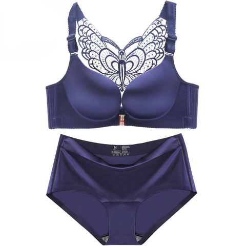 Conjunto de sujetador de talla grande para mujer, ropa interior Sexy con espalda de mariposa, de talla grande, sin anillos, 100D ► Foto 1/6