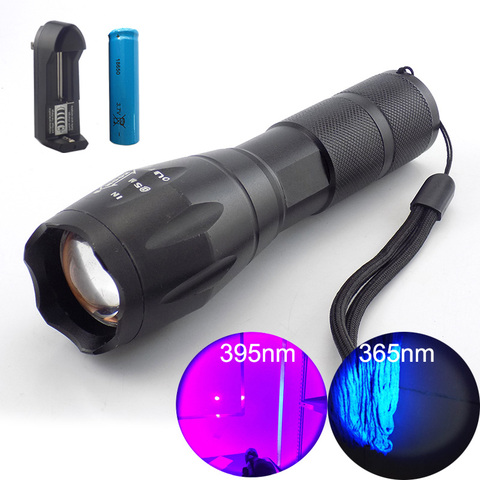 Linterna de luz Led UV de alta potencia para detección, lámpara de flash ultravioleta de 365nm, 395nm, zoom fluorescente, 18650 ► Foto 1/6