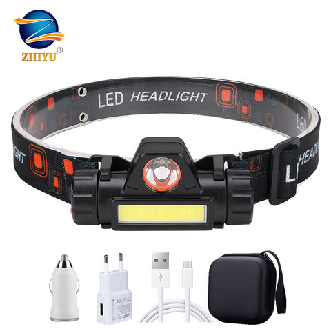 ZHIYU-Minilinterna de cabeza portátil para exteriores y acampada, foco Q5 + COB regulable con faro LED de alta potencia y batería 18650 para uso en exterior o camping ► Foto 1/6