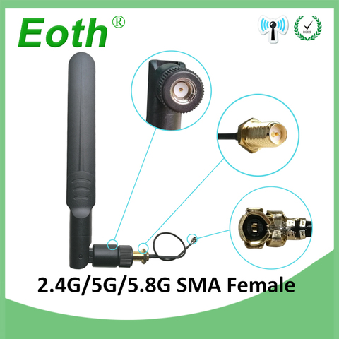 2,4g wifi, antena de 2,4 GHz, 5GHz, antena de 5,8 Ghz 8dBi RP-SMA conector doble banda 2,4G 5G 5,8G antena SMA hembra + 21cm Pilo cable ► Foto 1/6