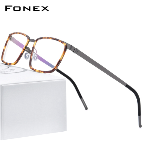 FONEX-monturas para gafas cuadradas para hombre, monturas para gafas de aleación de acetato, miopía, marcos para anteojos de prescripción, 2022, gafas sin tornillos, 98629 ► Foto 1/6