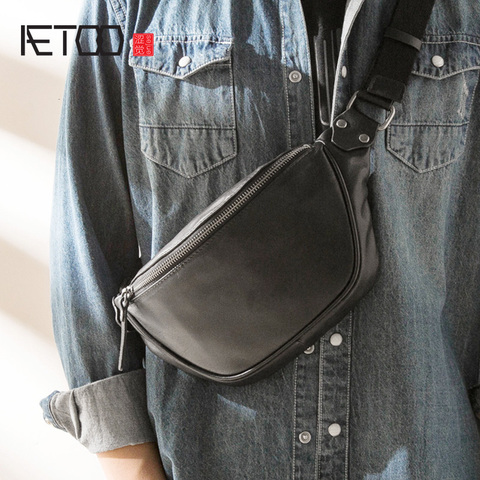 AETOO-Bolso pequeño de cuero suave para hombre, un solo hombro bandolera de, con ranuras simples ► Foto 1/6