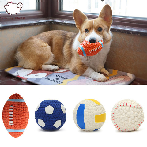 Sonriendo queso de látex perro de juguete directo Rugby voleibol fútbol encaja para pequeñas y medio de caniche cachorro Shiba samoyedo ► Foto 1/6