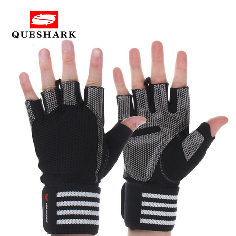 Guantes de levantamiento de pesas para hombre y mujer, mancuernas para gimnasio, medio dedo, para Fitness, deporte, protección de muñeca sin dedos, ciclismo ► Foto 1/6