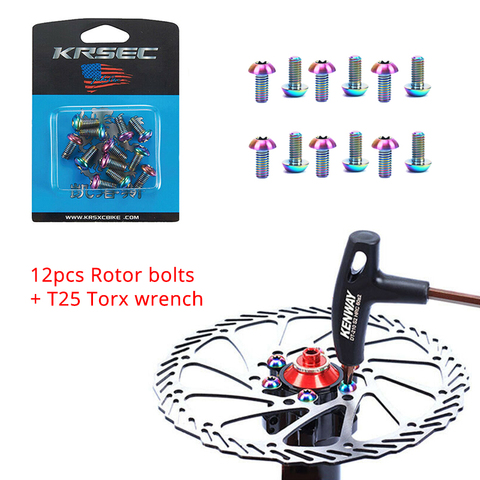 KRSEC-tornillos de freno de disco M5x10mm para bicicleta de montaña, color Titanio, llave Torx T25, 12 Uds. ► Foto 1/6