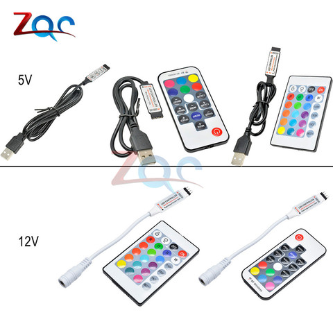 DC 5V 12V voltios RGB USB IR RF controlador remoto inalámbrico tira de luz LED USB 3/17/24 teclas de control remoto para RGB SMD 3528 tira de LED 5050 ► Foto 1/6