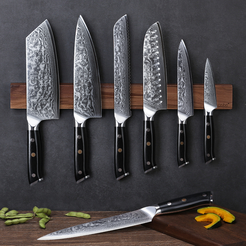 Cuchillos de cocina de acero de Damasco japonés, cuchillo para chef Santoku superafilado, utensilio para cortar pan y pelar ► Foto 1/6