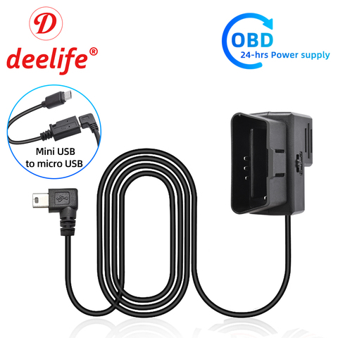 Deelife-Cable de alimentación OBD2 para cámara de salpicadero, Kit de Cable duro para espejo retrovisor DVR, 12V, 24V a 5V, Micro Mini USB ► Foto 1/6