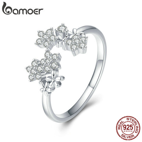 BAMOER brillante auténtica Plata de Ley 925 Daisy CZ claro dedo ajustable anillos para las mujeres joyería del compromiso de la boda BSR021 ► Foto 1/6