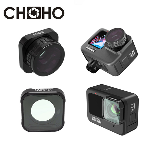 Para GoPro héroe 9 negro accesorios filtro 180 ° Macro ojo de pez 15X lente cubierta protectora Protector para ir Pro HERO9 nuevo ► Foto 1/6