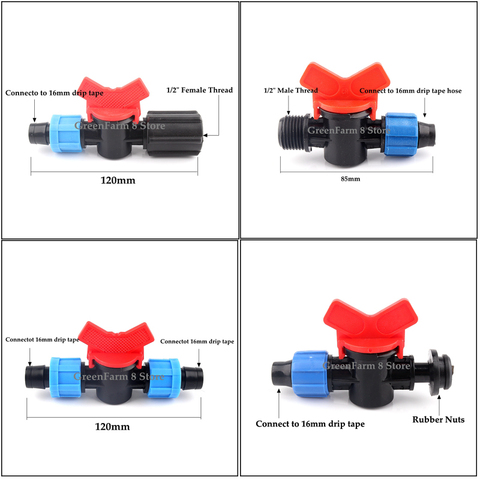 Válvula de cinta de goteo de Thread-16mm hembra/macho de 1/2 pulgadas, Micro invernadero de riego, ahorro de 16mm, tipo laberinto, 2 ~ 50 Uds. ► Foto 1/6