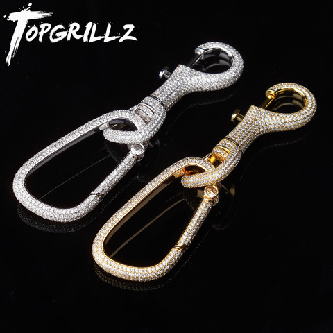 Llavero con mosquetón Iced Out para hombre, colgante de Hip Hop de Color dorado y plateado, joyería de cobre sólido con Circonia cúbica AAA, regalos ► Foto 1/6