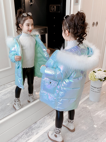 OLEKID-Chaqueta brillante con capucha para niñas, abrigo cálido de invierno para niñas de 3 a 14 años, Parkas de algodón para adolescentes, ropa de abrigo, 2022 ► Foto 1/6