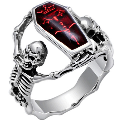 Anillo de calavera estilo Punk para hombre y mujer, sortija de compromiso estilo Hip Hop, circonita roja, joyería plateada, 2022 ► Foto 1/6