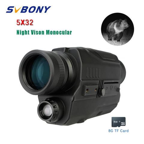 SVBONY Monocular de visión nocturna Digital infrarroja 5x32 con tarjeta TF de 8G, rango de 200M, imán térmico Monocular de caza para caza ► Foto 1/6