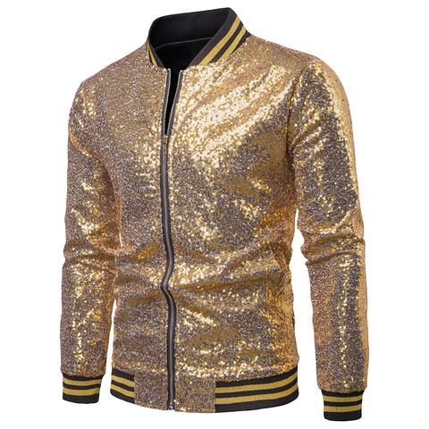 Chaqueta brillante para hombre, traje con lentejuelas doradas, purpurina, cremallera, para discoteca, DJ, escenario ► Foto 1/6